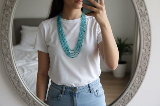 Handmade Apatite & Black Spinel Necklace - Multi-Strand Gemstone Jewelry| Handmade Necklace, Apatite Jewelry, Handmade Jewelry, Gift for her