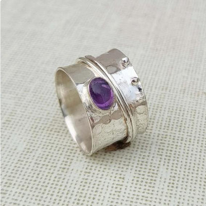 Soothing Amethyst Spinner Ring - Handcrafted 925 Silver Fidget Ring for Her, 925 Silver Ring, Gemstone Ring, Fidget Ring, Ring For Women
