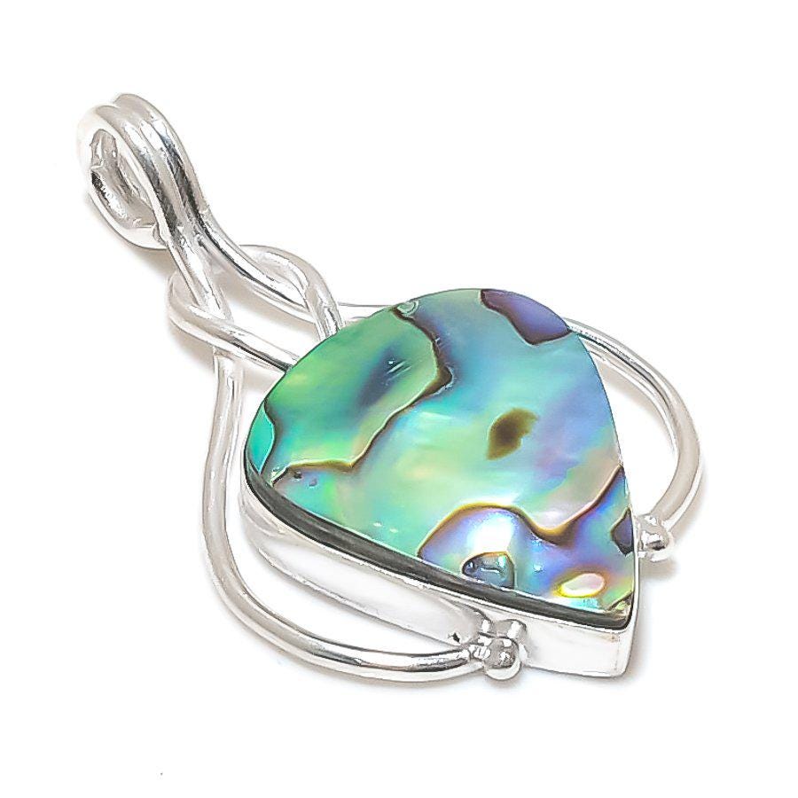 Abalone Shell Pendant in Sterling Silver | Handmade Ocean Jewelry | Iridescent Paua Shell Necklace Charm | Unique Boho Healing Pendant