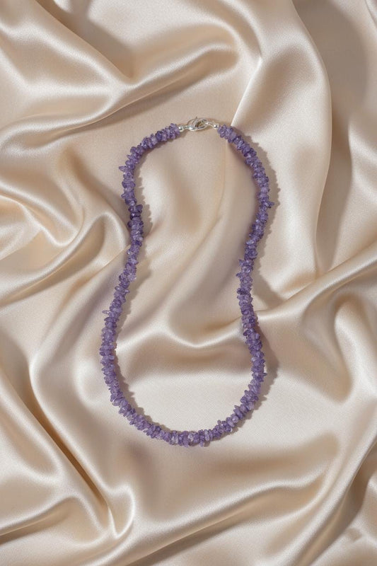 Natural Tanzanite Nugget Necklace, Raw Tanzanite Chip Jewelry, Rough Gemstone Choker, Blue Violet Crystal Healing Gift, December Birthstone