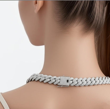 Iced Cuban Link Chain | White Gold Plated Stainless Steel Necklace | Diamond Simulant Bling Hip Hop Jewelry | Mens & Womens Statement Chain