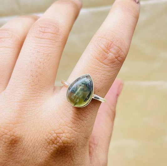 Prehnite Ring, 925 Silver Ring, Women Ring, Handmade Ring, Statement Ring, Natural Prehnite, Gemstone Ring, Bohemian Ring, Dainty Ring
