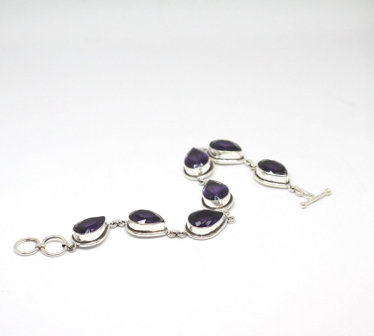 Handmade Amethyst Pear Bracelet Sterling Silver February Birthstone Purple Gemstone Jewelry Gift for Her
