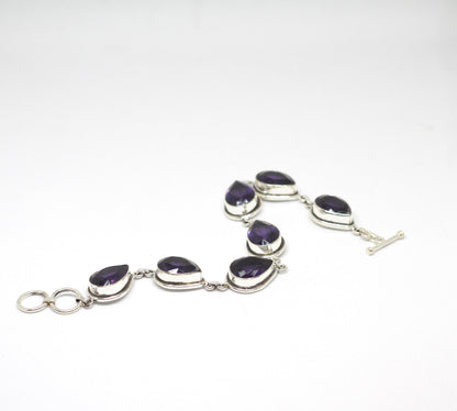 Handmade Amethyst Pear Bracelet Sterling Silver February Birthstone Purple Gemstone Jewelry Gift for Her