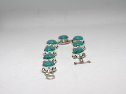 Vintage Style Turquoise Bracelet Sterling Silver December Birthstone Boho Statement Jewelry