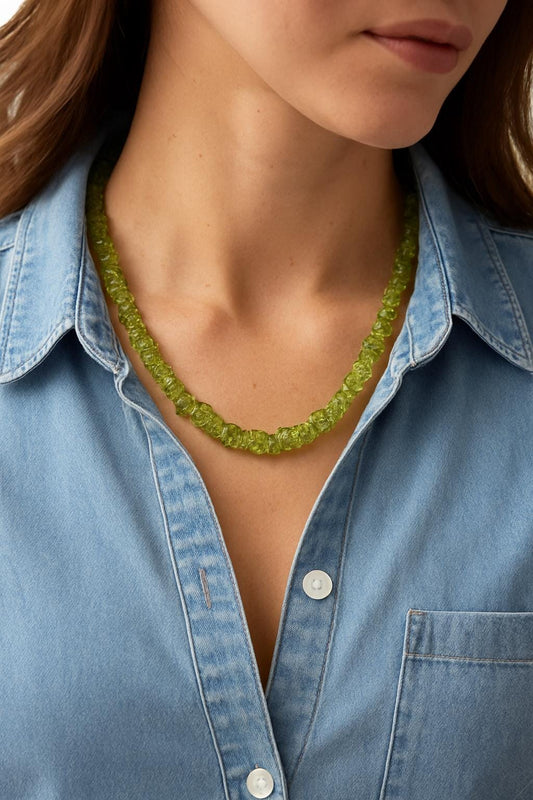 Peridot Necklace, Green Gemstone Jewelry, Natural Stone Necklace, Handmade Beaded Necklace, Handmade Necklace, Gift for Her, Natural stone