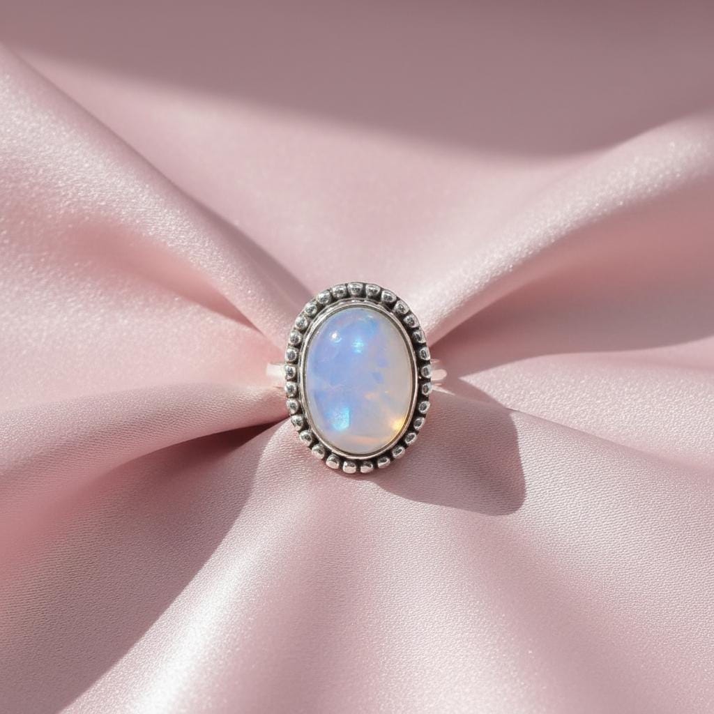 Natural Opal Sterling Silver Ring - Handmade Dainty Opal Gemstone Ring for Women | 925 Sterling Silver Ring- Unique Dainty Bezel Set Jewelry