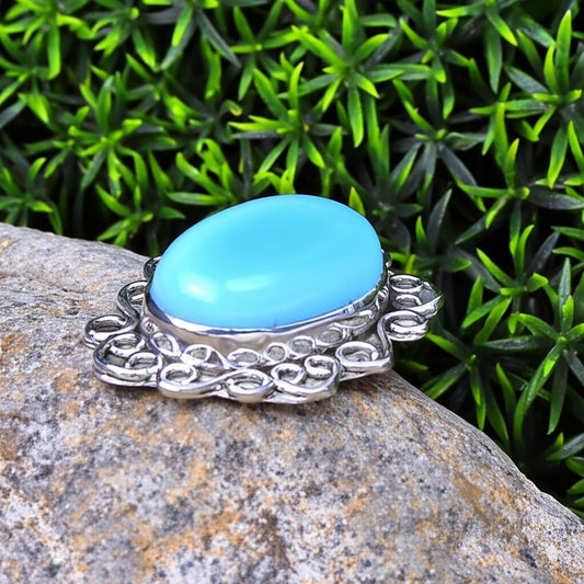 Filigree Silver Blue Chalcedony Ring: Boho Statement Jewelry