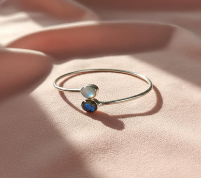 Moonstone, Labradorite Bangle, Natural Gemstone, Handmade Bangle, 925 Silver Bangle, Women Bangle, Dainty Bangle, Gemstone Bangle
