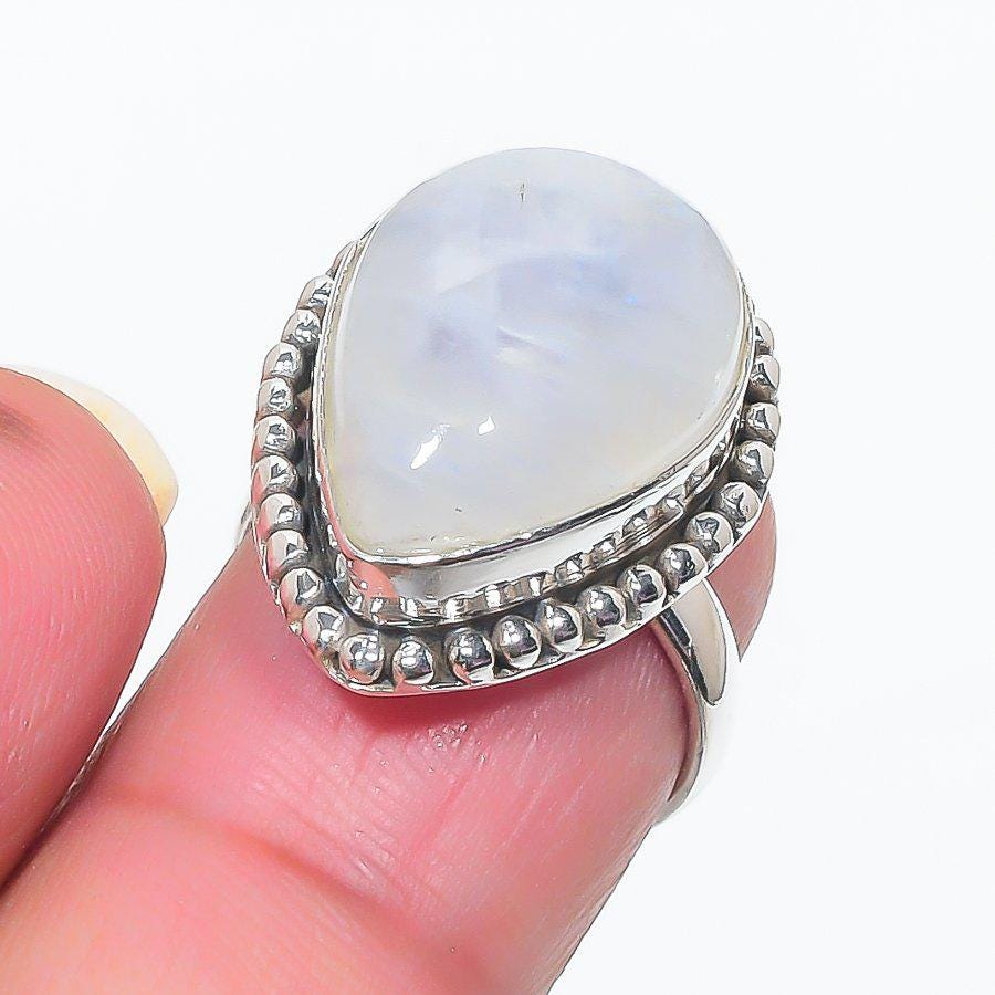 Pear-Shaped Moonstone Beaded Ring, Handmade Moonstone Ring, Women Ring, Gift her, White stone Ring, Dainty Ring, Statement Ring, Gift her