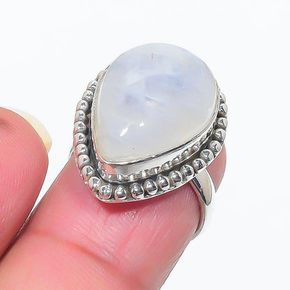 Pear-Shaped Moonstone Beaded Ring, Handmade Moonstone Ring, Women Ring, Gift her, White stone Ring, Dainty Ring, Statement Ring, Gift her