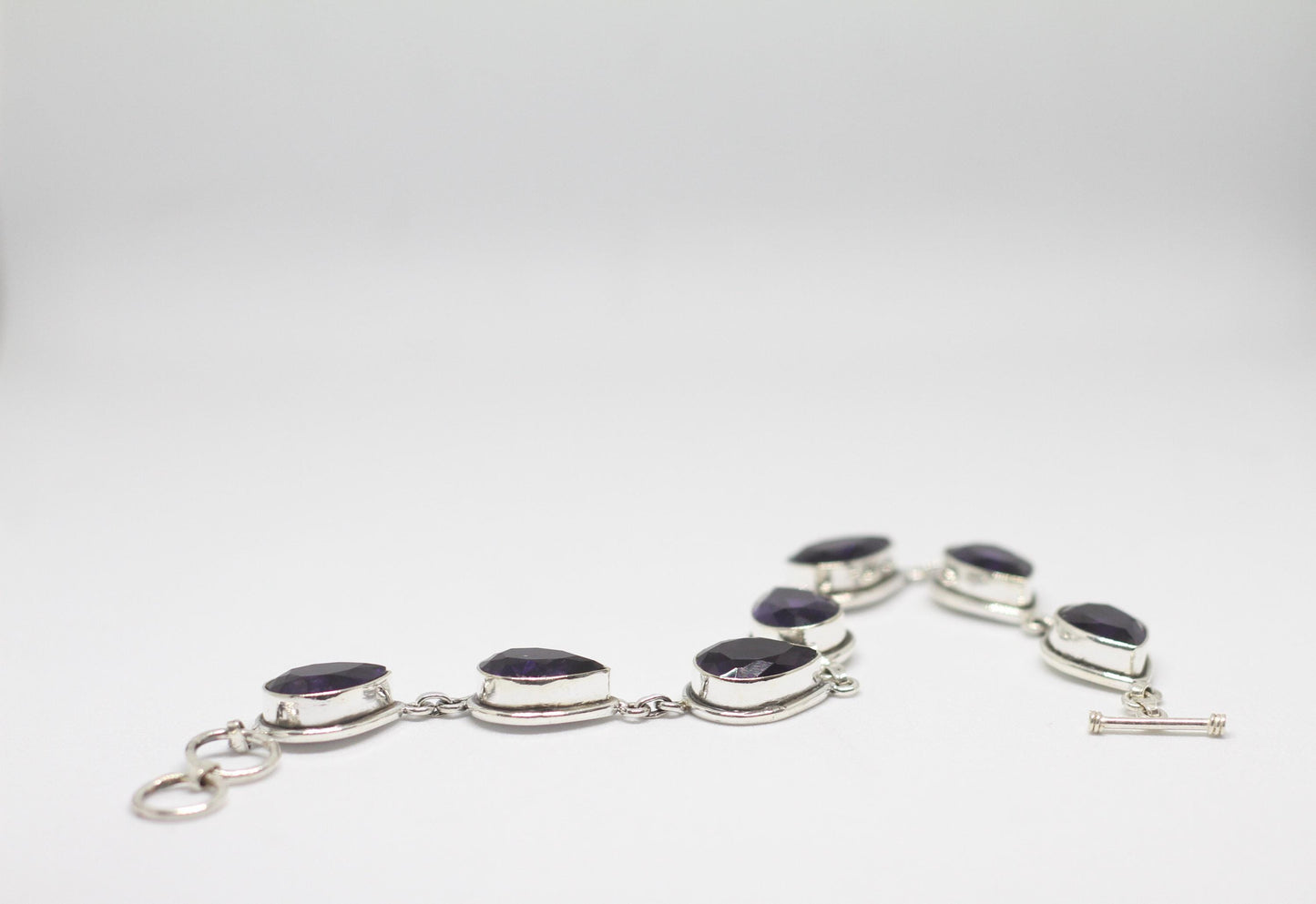 Handmade Amethyst Pear Bracelet Sterling Silver February Birthstone Purple Gemstone Jewelry Gift for Her