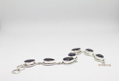 Handmade Amethyst Pear Bracelet Sterling Silver February Birthstone Purple Gemstone Jewelry Gift for Her