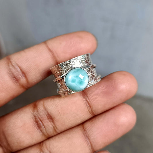 Larimar Ring, Spinner Ring, Women Ring, 925 Silver Ring, Fidget Ring, Thumb Ring, Natural Larimar, Gemstone Ring, Anxiety Ring, Gift Her
