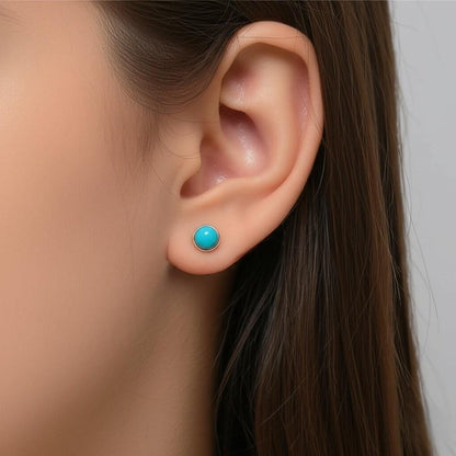 Sterling Silver Turquoise Stud Earrings: Artisan Crafted Gemstone Posts