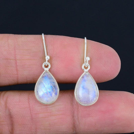 Handmade Moonstone Drop Earrings |Teardrop Gemstone Earrings in Sterling Silver | Boho Dangle Earrings |June Birthstone Jewelry Gift for Her