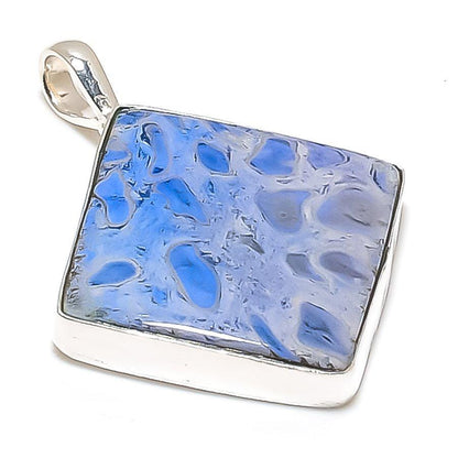 Blue Dendritic Agate Pendant, Geometric pendent, Blue pendent, Handmade pendent, silver pendent, gift for him, gift for her, Agate Jewelry