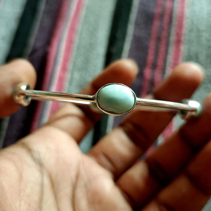 Larimar Bangle, Handmade Bangle, 925 Silver Bangle, Natural Larimar, Gemstone Bangle, Beautiful Ring, Boho Bangle, Larimar Jewelry, Gift Her