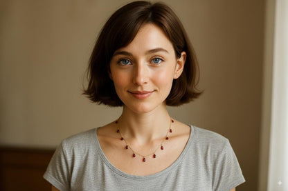 Garnet Drop Necklace Gold Plated | Handmade Gemstone Jewelry | Dainty Red Garnet Necklace | January Birthstone | Christmas Gift | Vintage