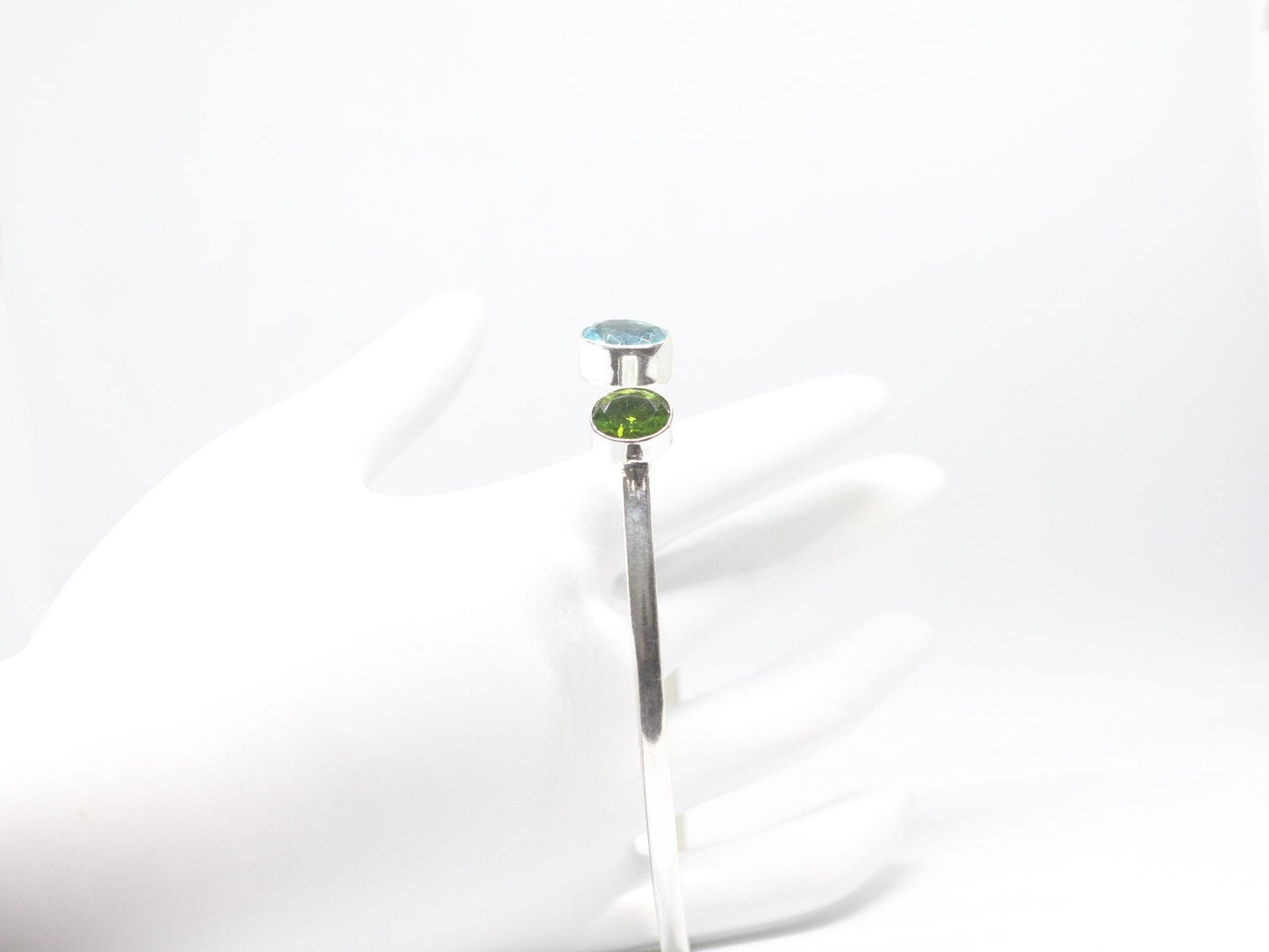 Sterling Silver Bangle |Peridot Bangle |Blue topaz Bangle| 2 stone Bangle | Unique Bangle | Gemstone Bangle |Dainty Bangle | Handmade Bangle