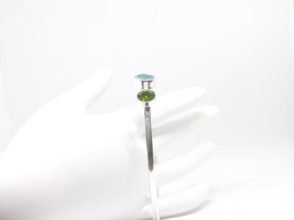 Sterling Silver Bangle |Peridot Bangle |Blue topaz Bangle| 2 stone Bangle | Unique Bangle | Gemstone Bangle |Dainty Bangle | Handmade Bangle