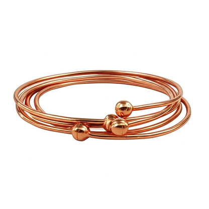 Set of 7 Pure Copper Bangles with Ball Ends | Handmade Minimalist Bracelets | Lightweight Copper Jewelry | Stackable Bangle Set | Gift