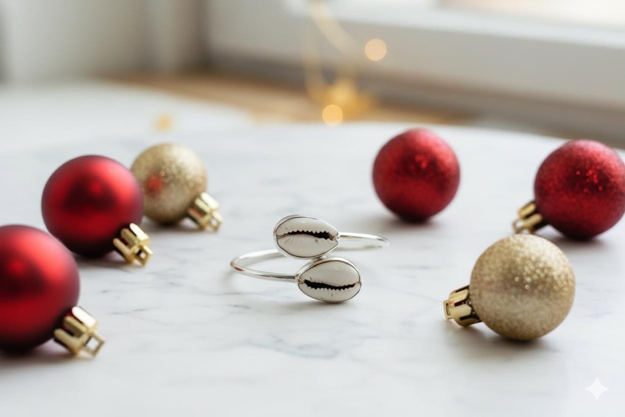 Sterling Silver Cowrie Shell Bangle | Boho Beach Jewelry | Handmade Nautical Bracelet | Gift for Her, Christmas Gift