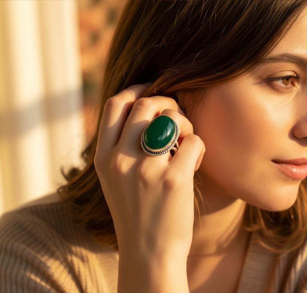 Sterling Silver Green Onyx Ring | Natural Gemstone Statement Jewelry| Handmade Bohemian Green Onyx Ring | Dainty 925 Silver Gemstone Jewelry