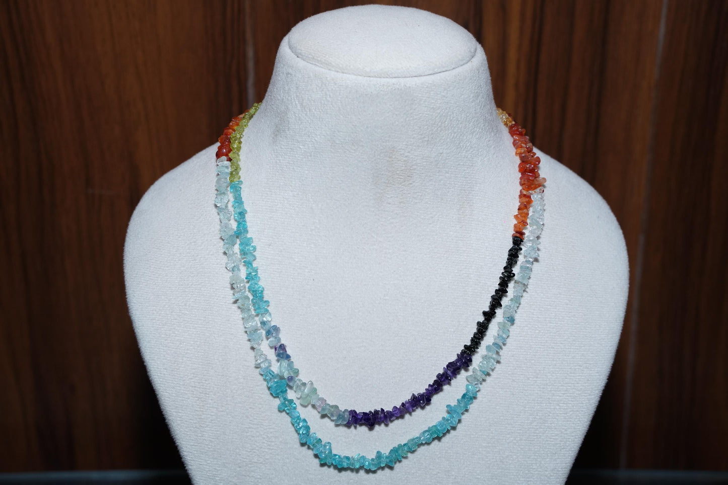 Raw Gemstone Rainbow Necklace: Chakra Healing, Gold-Plated