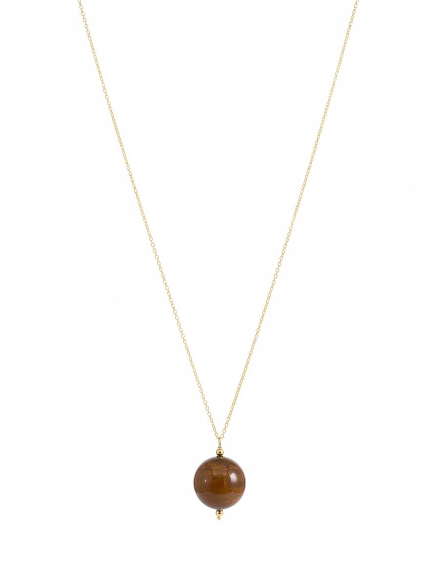 Dainty Tiger's Eye Ball Necklace Gold Plated | Minimalist Large Round Gemstone Pendant | Everyday Layering Jewelry | Gold Chain | Gift her