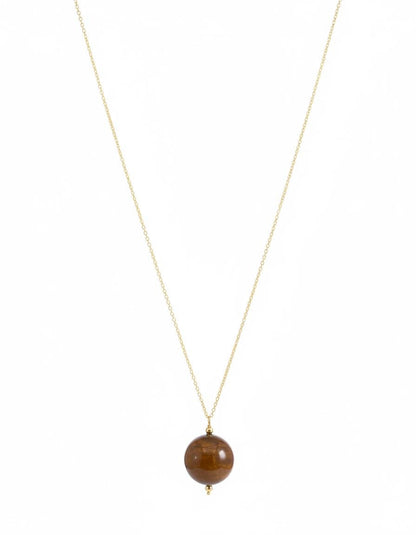 Dainty Tiger's Eye Ball Necklace Gold Plated | Minimalist Large Round Gemstone Pendant | Everyday Layering Jewelry | Gold Chain | Gift her