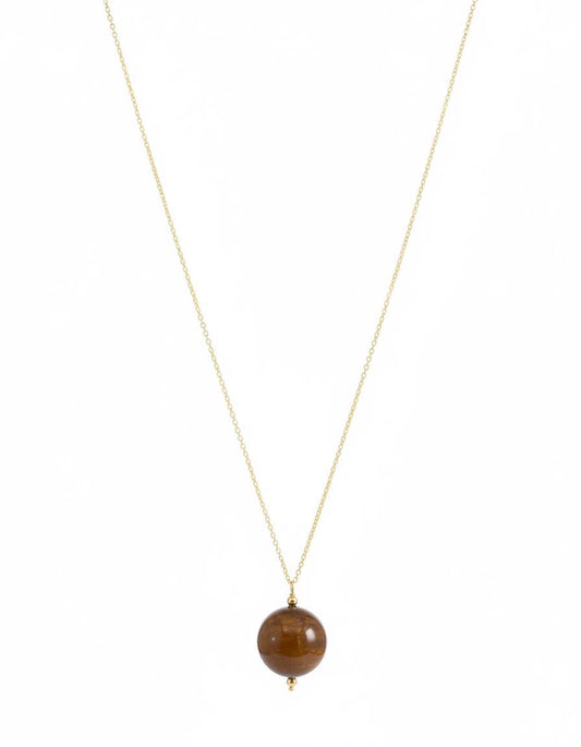 Dainty Tiger's Eye Ball Necklace Gold Plated | Minimalist Large Round Gemstone Pendant | Everyday Layering Jewelry | Gold Chain | Gift her