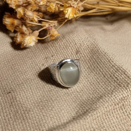 Moonstone Ring | Sterling Silver Moonstone Jewelry | Wide Band Ring | Handmade Gemstone Ring | Boho Moonstone Ring | Etched Silver Ring