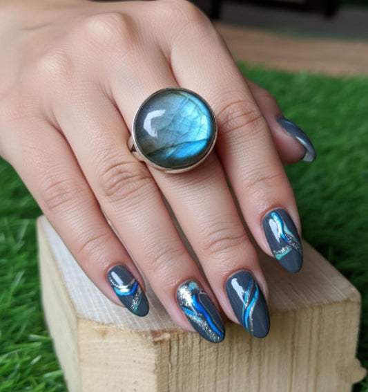 Sterling Silver Labradorite Ring | Blue Flash Labradorite Statement Ring | Natural Gemstone Ring | Boho Jewelry Gift for Her