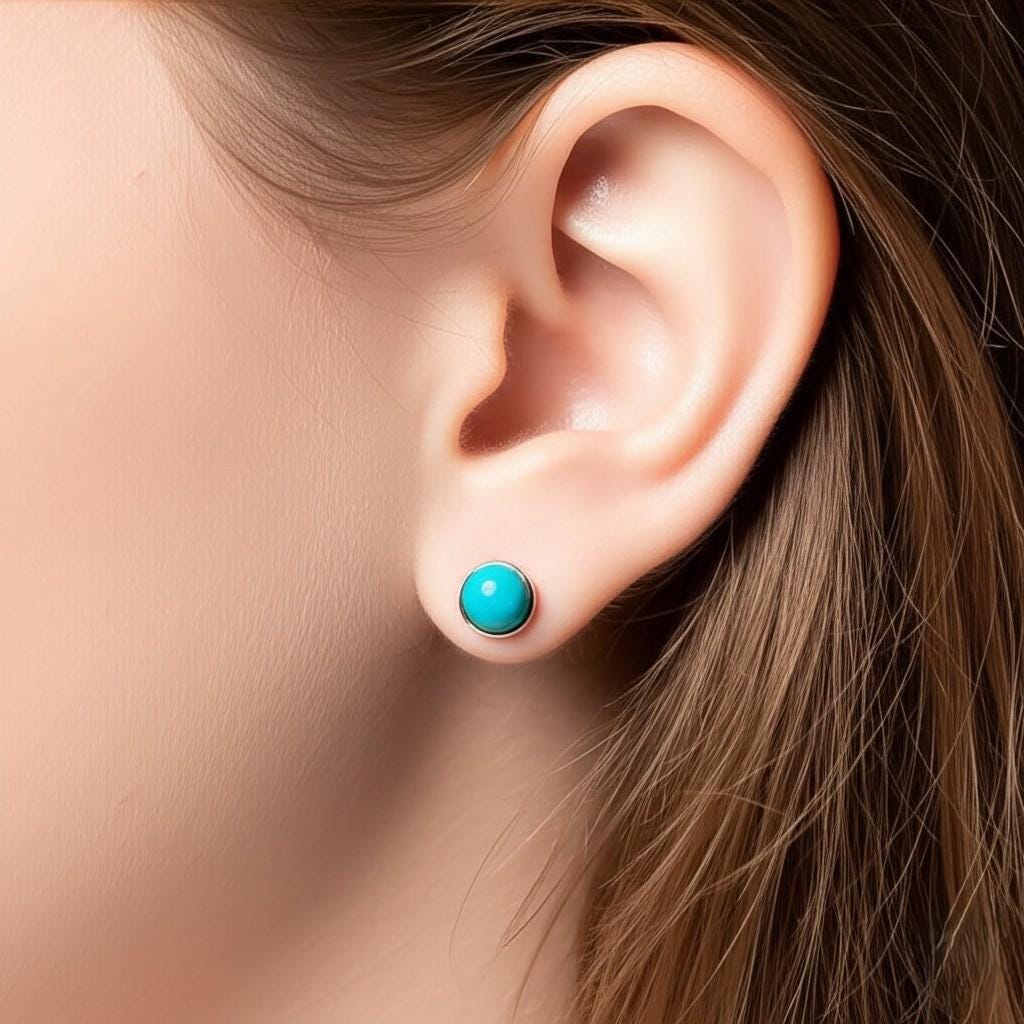 Sterling Silver Turquoise Stud Earrings: Artisan Crafted Gemstone Posts