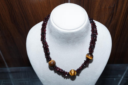 Elegant Black Agate and Tiger's Eye Necklace, Black Agate Necklace, Handmade Necklace Natural Agate Boho Necklace, Dark Red Necklace