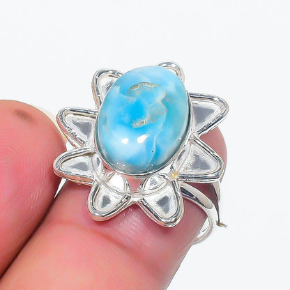Larimar Oval Silver Ring, Larimar Ring, Silver Larimar Ring, Blue Gemstone Ring, Handmade Larimar Ring, Calming Larimar Ring for Peace, Gift