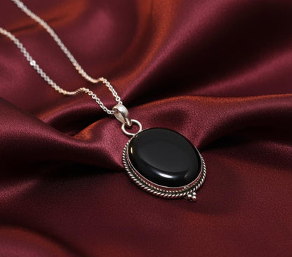 Black Onyx Pendant in Sterling Silver | Handmade Natural Gemstone Necklace | Oval Onyx Jewelry | Protective Healing Pendant | Gift for Her
