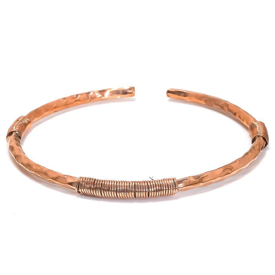 Handmade Copper Wire Wrapped Cuff Bracelet | Rustic Spiral Texture Metal Bangle Unique Statement Jewelry | Thick Copper Wire Sprial Bracelet