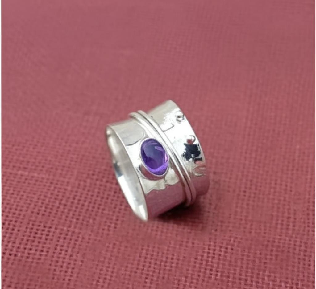 Soothing Amethyst Spinner Ring - Handcrafted 925 Silver Fidget Ring for Her, 925 Silver Ring, Gemstone Ring, Fidget Ring, Ring For Women