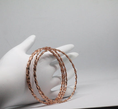 Set of 4 Twisted Pure Copper Bangles | Handmade Twisted Copper Wire Bracelet Set | Spiral Copper Bangle Set | Christmas Gift for her