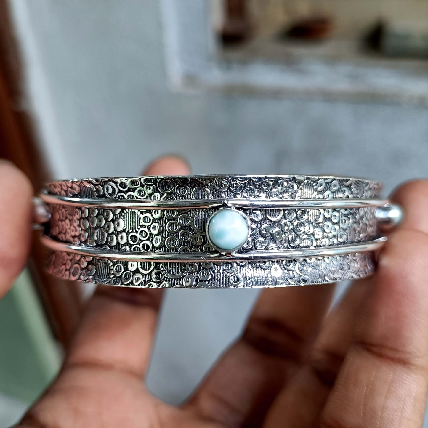 Larimar Bangle, Spinner Bangle, Handmade Bangle, 925 Silver Bangle, Natural Larimar, Women Bangle, Statement Bangle, Larimar Jewelry