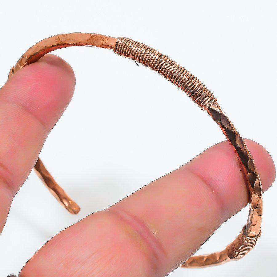 Handmade Copper Wire Wrapped Cuff Bracelet | Rustic Spiral Texture Metal Bangle Unique Statement Jewelry | Thick Copper Wire Sprial Bracelet