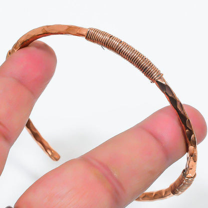 Handmade Copper Wire Wrapped Cuff Bracelet | Rustic Spiral Texture Metal Bangle Unique Statement Jewelry | Thick Copper Wire Sprial Bracelet