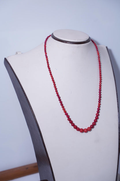 Natural Red Coral Necklace 20 Inch Genuine Beads | Boho Statement Coral Jewelry | Hand-Strung 925 Silver Clasp Summer Gift for Her