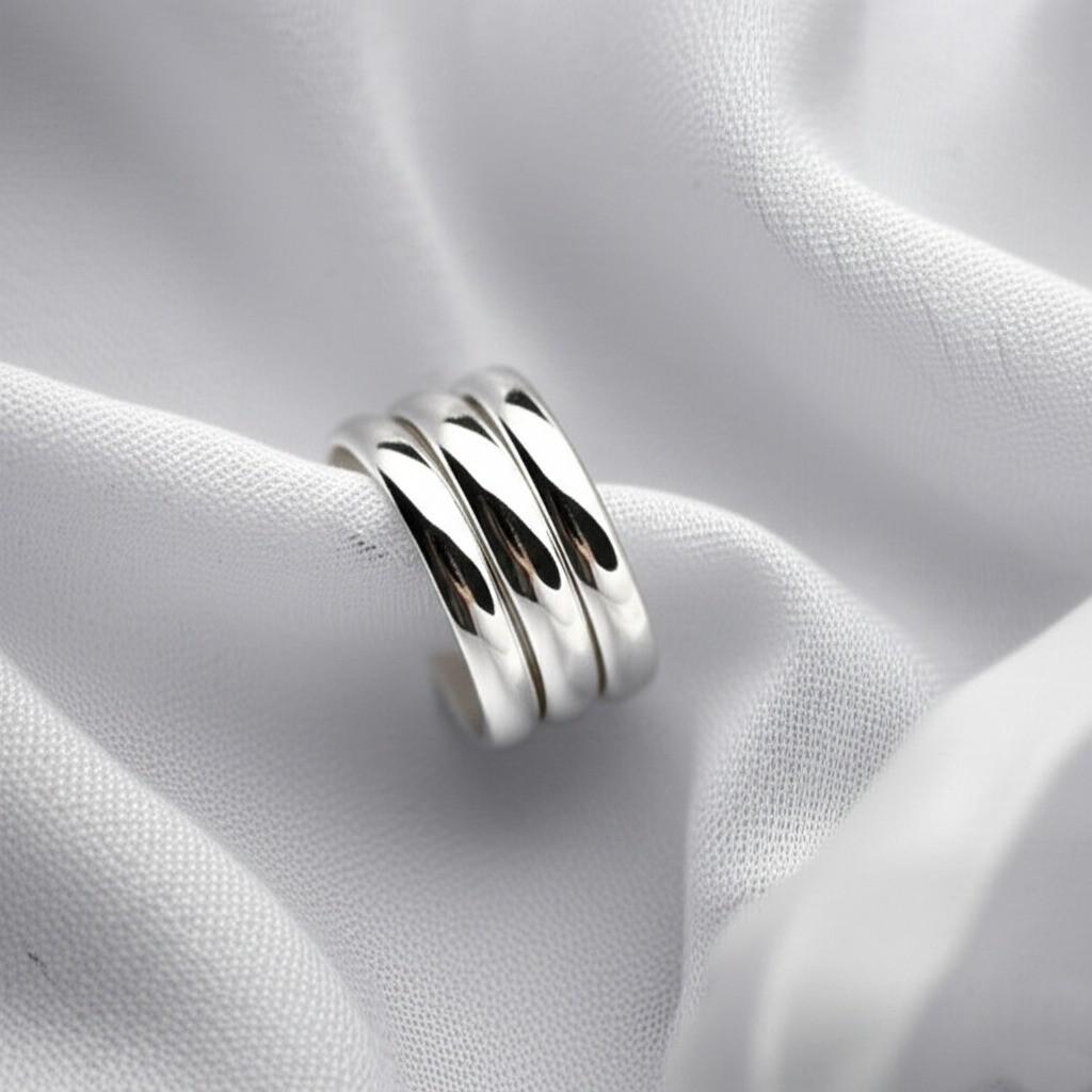 Sterling Silver Triple Band Ring, Minimalist Stackable Ring, Modern Silver Jewelry, Gift for herm Wide Silver Band Ring, Stacking Ring