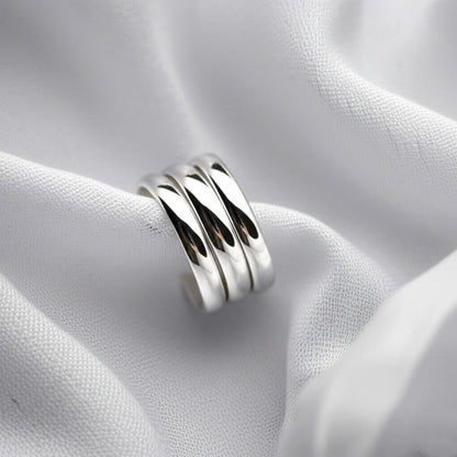 Sterling Silver Triple Band Ring, Minimalist Stackable Ring, Modern Silver Jewelry, Gift for herm Wide Silver Band Ring, Stacking Ring