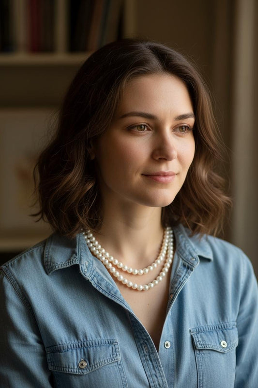 Classic Double Strand White Pearl Necklace | Long Faux Pearl Multi-Strand Opera Length | Timeless Bridal Wedding Jewelry | Christmas Gift