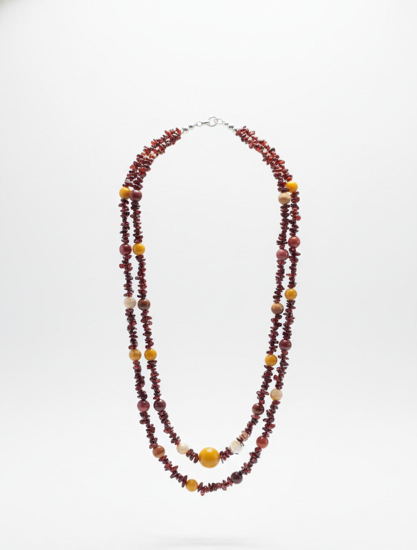Garnet & Mookaite Necklace – Sterling Silver Boho Pendant