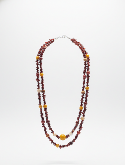 Garnet & Mookaite Necklace – Sterling Silver Boho Pendant